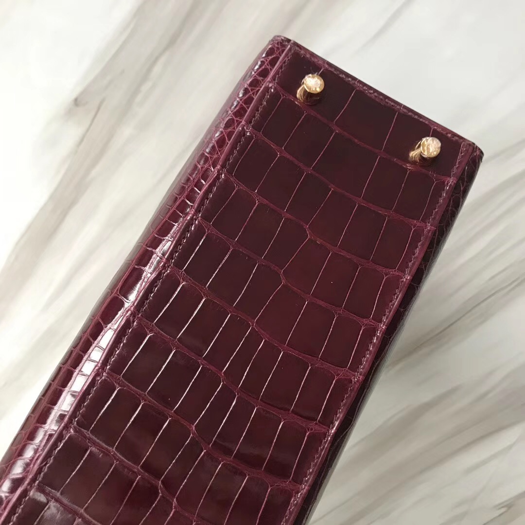 香港新加坡臺灣凱莉包 Hermes Kelly 28 CK57波爾多酒紅Bordeaux 倒V野生灣鱷