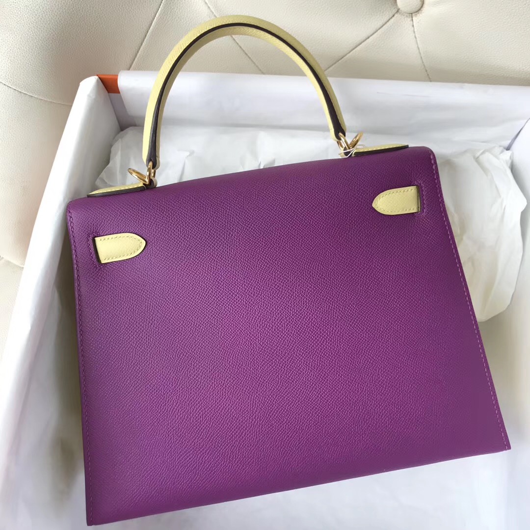 臺灣新竹市愛馬仕凱莉包 Hermes HSS Kelly 28cm P9 海葵紫 Anémone/ 1Z 小雞黃