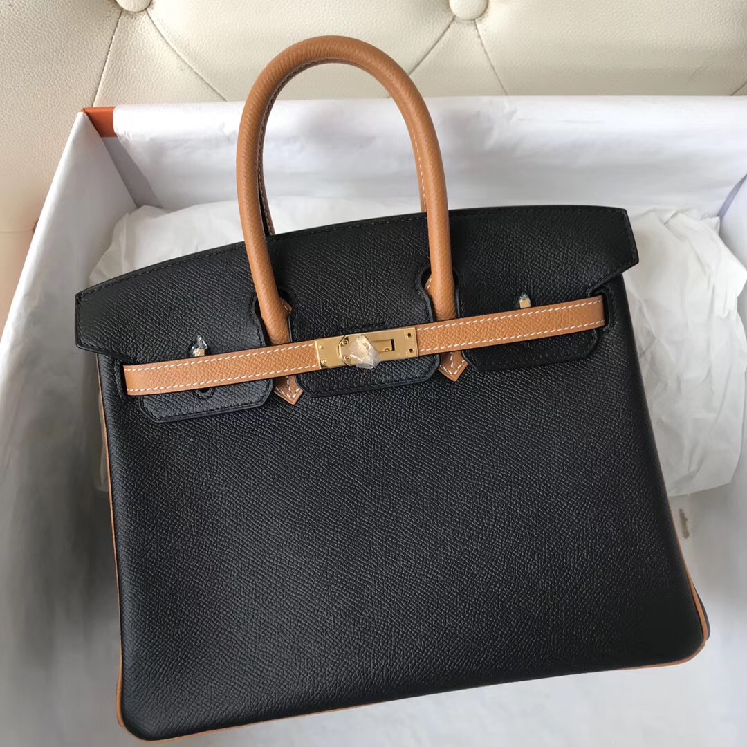 Malaysia Hermes HSS Birkin 25cm Bags CK89 黑色/1H toffee 太妃糖