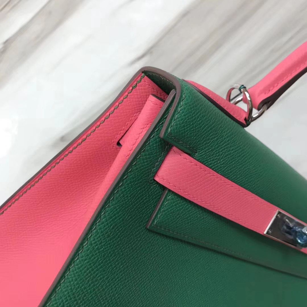 Hermes HSS Kelly 28cm U4 vert vertigo 絲絨綠 8W Rose azalee 新唇膏粉