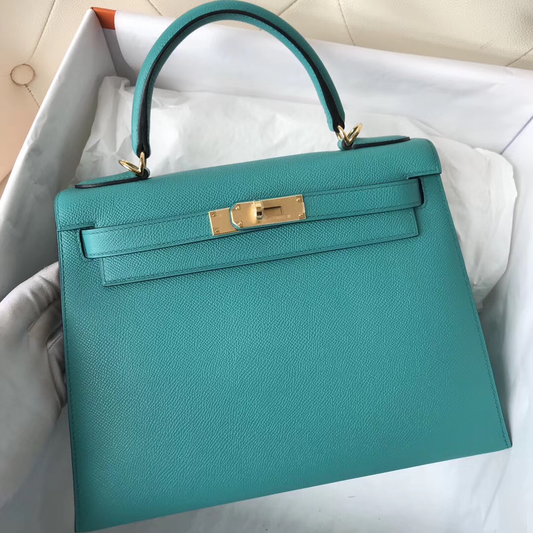 澳大利亞愛馬仕包包 凱莉包官網 Hermes Kelly 28cm 7F Bleu Paon 孔雀藍