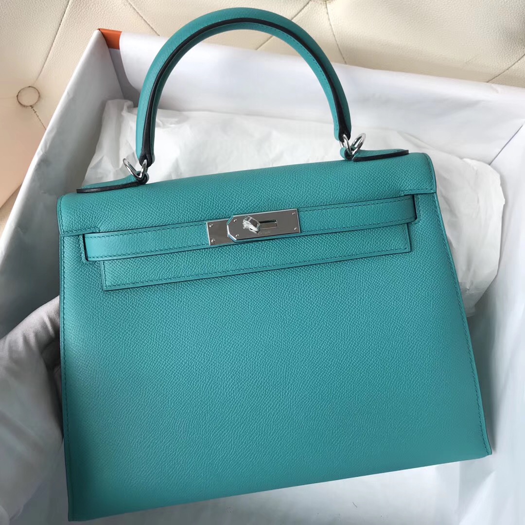 澳大利亞愛馬仕包包 凱莉包官網 Hermes Kelly 28cm 7F Bleu Paon 孔雀藍