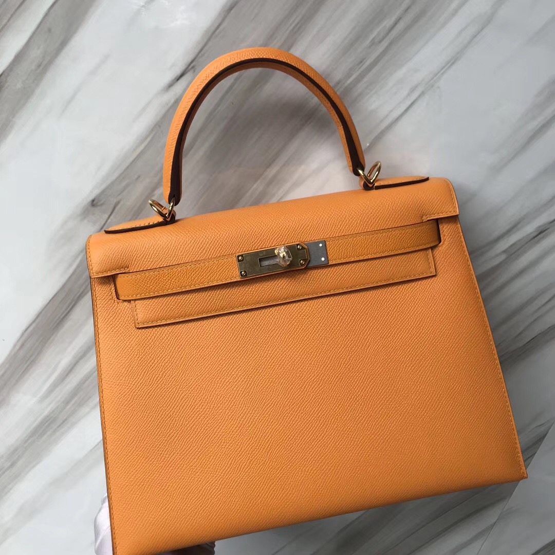 臺灣臺北愛馬仕包包 凱莉包官網 Hermes Kelly 28cm I9 Abricot 杏黃色