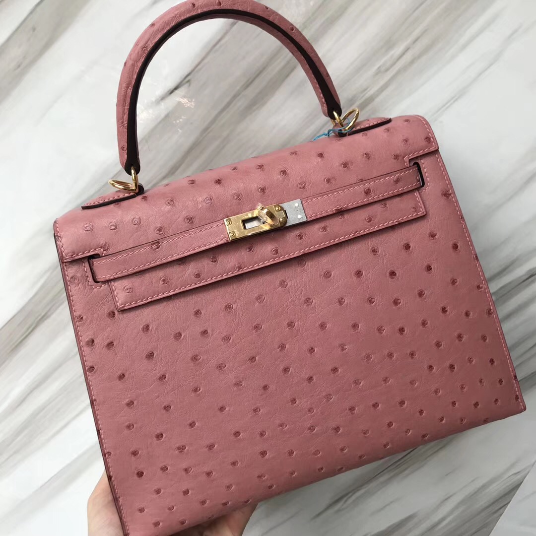 臺灣臺北市愛馬仕凱莉包官網 Hermes Kelly 28cm CC94陶瓷粉 Terre Cuite鴕鳥皮