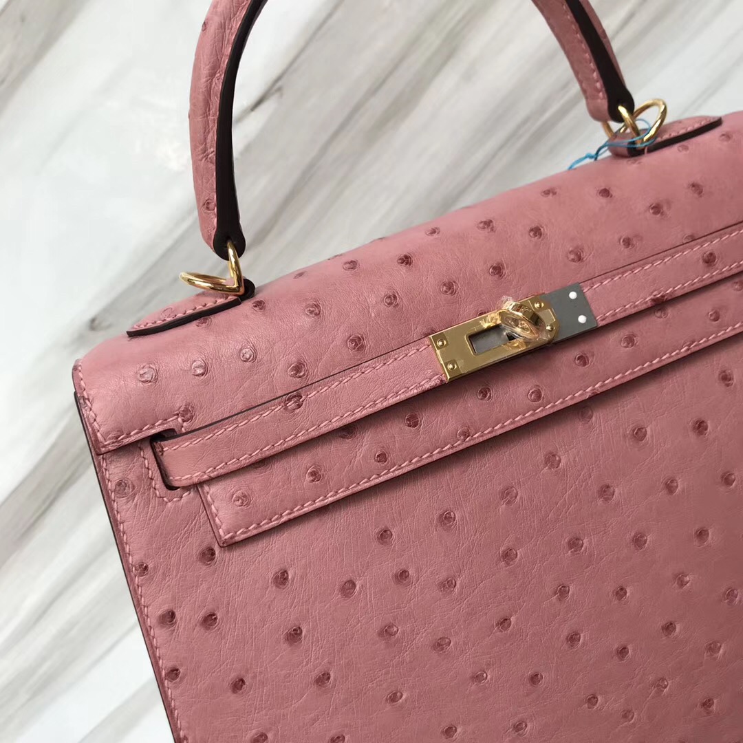 臺灣臺北市愛馬仕凱莉包官網 Hermes Kelly 28cm CC94陶瓷粉 Terre Cuite鴕鳥皮