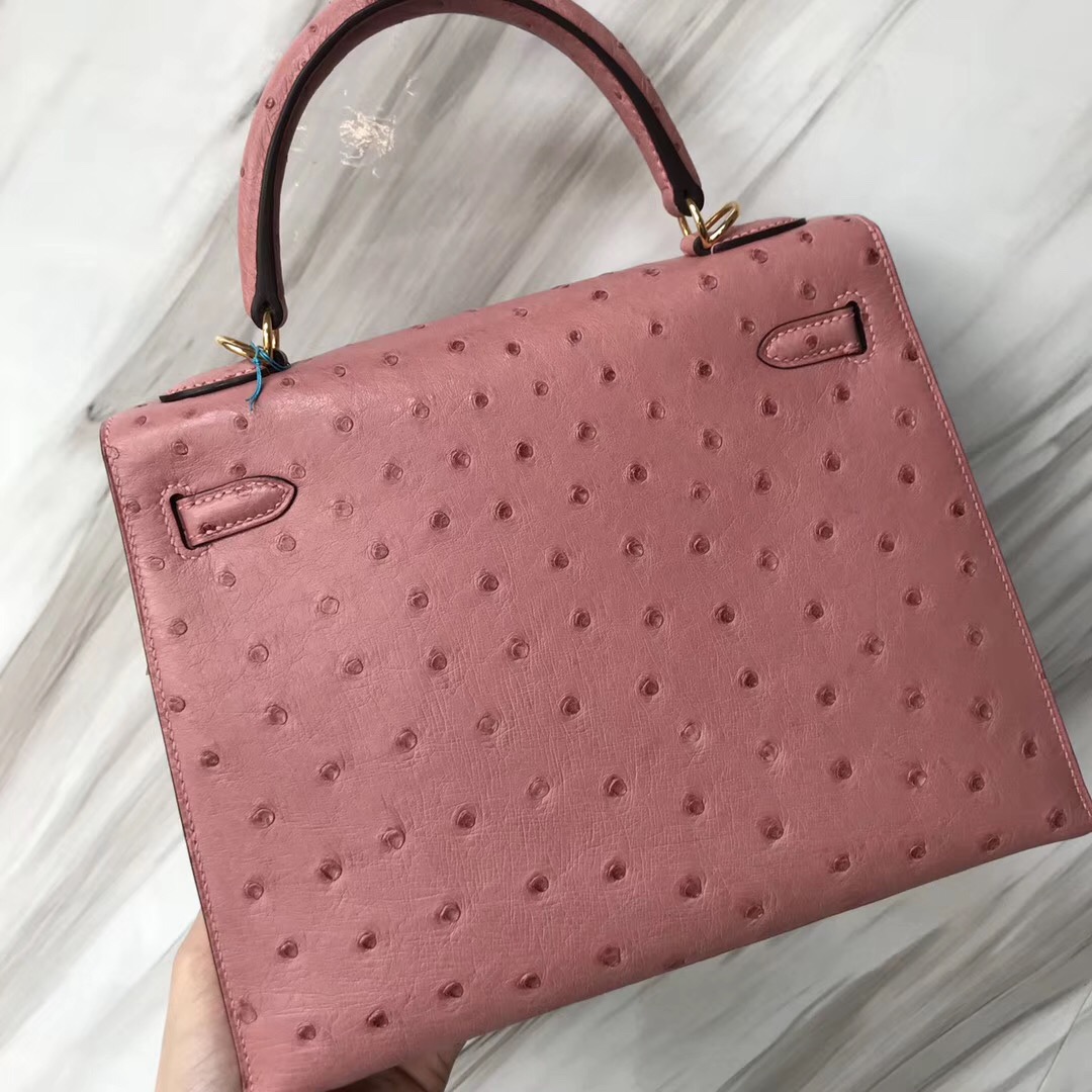 臺灣臺北市愛馬仕凱莉包官網 Hermes Kelly 28cm CC94陶瓷粉 Terre Cuite鴕鳥皮