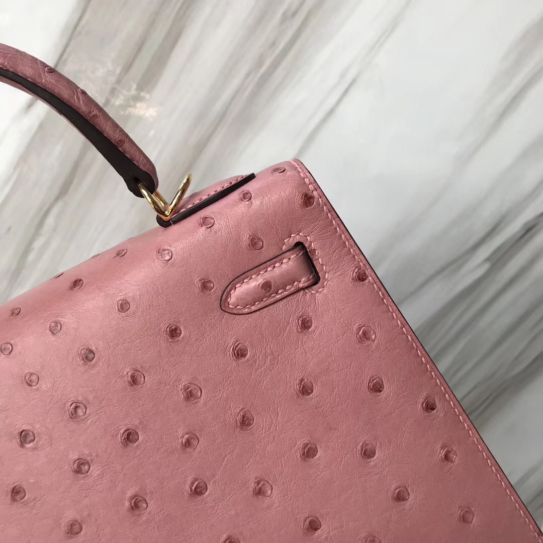 臺灣臺北市愛馬仕凱莉包官網 Hermes Kelly 28cm CC94陶瓷粉 Terre Cuite鴕鳥皮