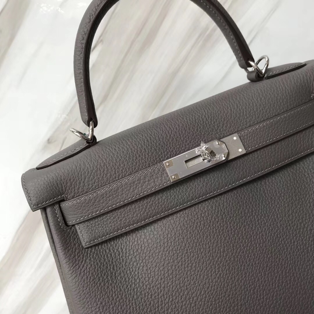 新加坡買愛馬仕包包 Hermes Kelly 28cm 8F Etain 錫器灰 Togo凱莉包