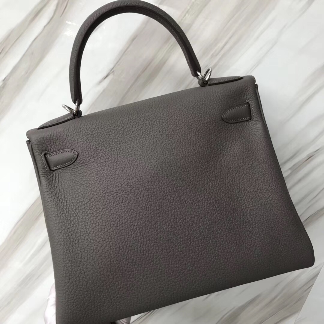 新加坡買愛馬仕包包 Hermes Kelly 28cm 8F Etain 錫器灰 Togo凱莉包