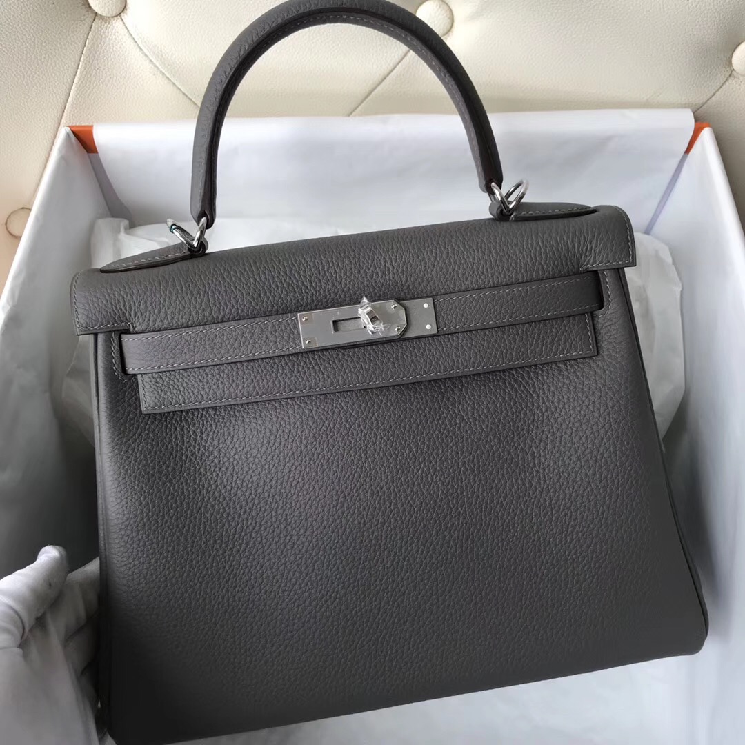 新加坡買愛馬仕包包 Hermes Kelly 28cm 8F Etain 錫器灰 Togo凱莉包