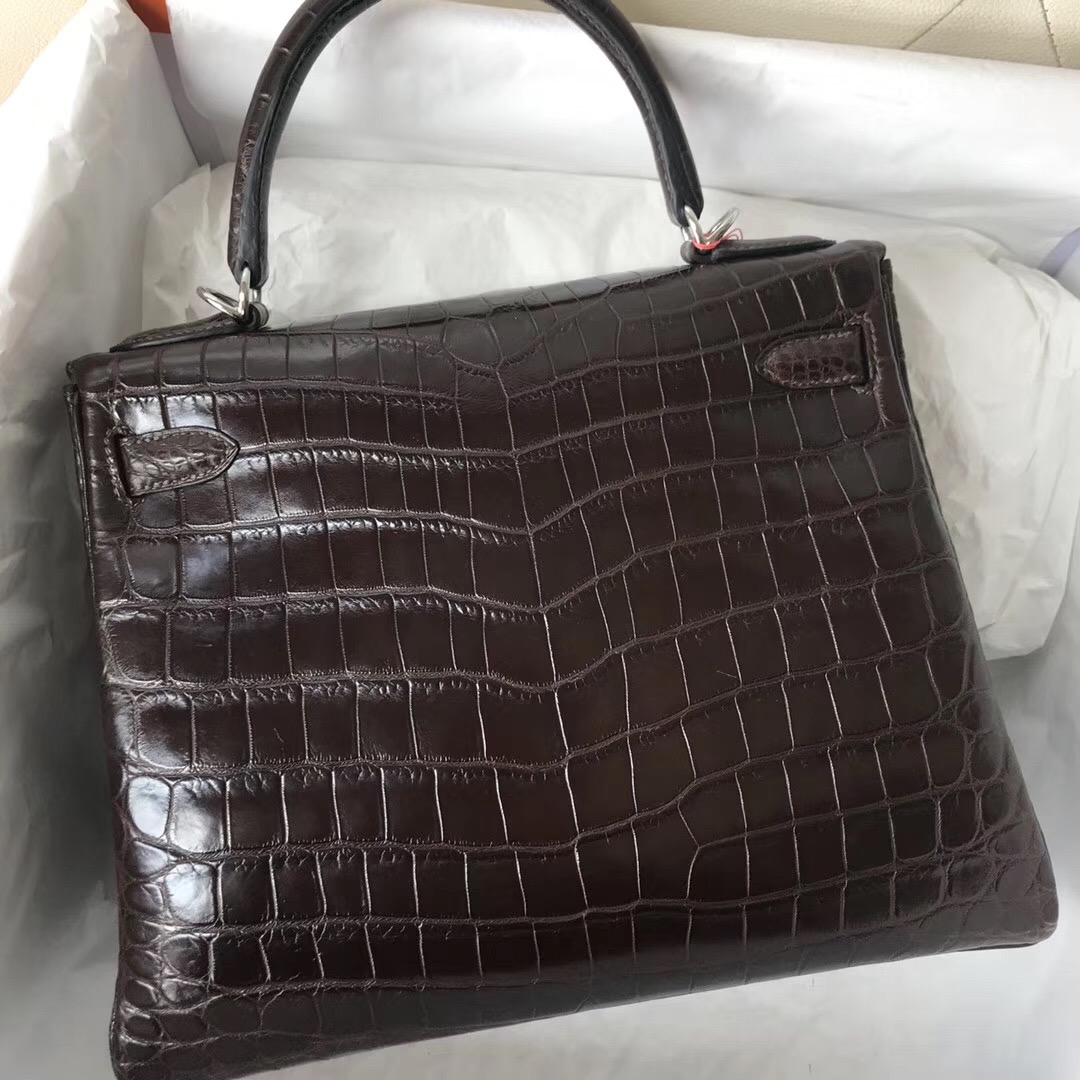 臺灣臺中愛馬仕凱莉包 Hermes Kelly 28cm CK47巧克力色 霧面尼羅鱷魚