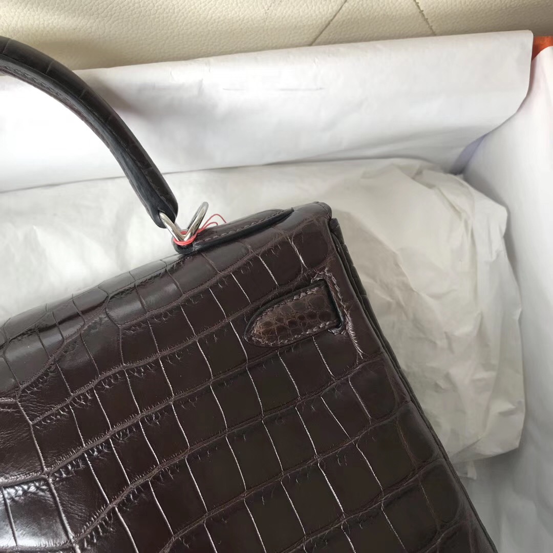 臺灣臺中愛馬仕凱莉包 Hermes Kelly 28cm CK47巧克力色 霧面尼羅鱷魚