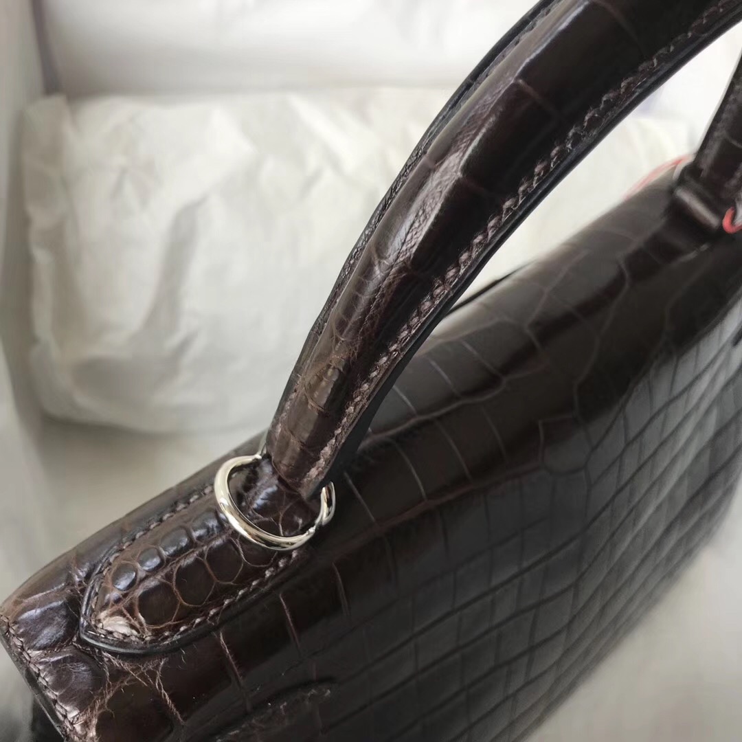 臺灣臺中愛馬仕凱莉包 Hermes Kelly 28cm CK47巧克力色 霧面尼羅鱷魚