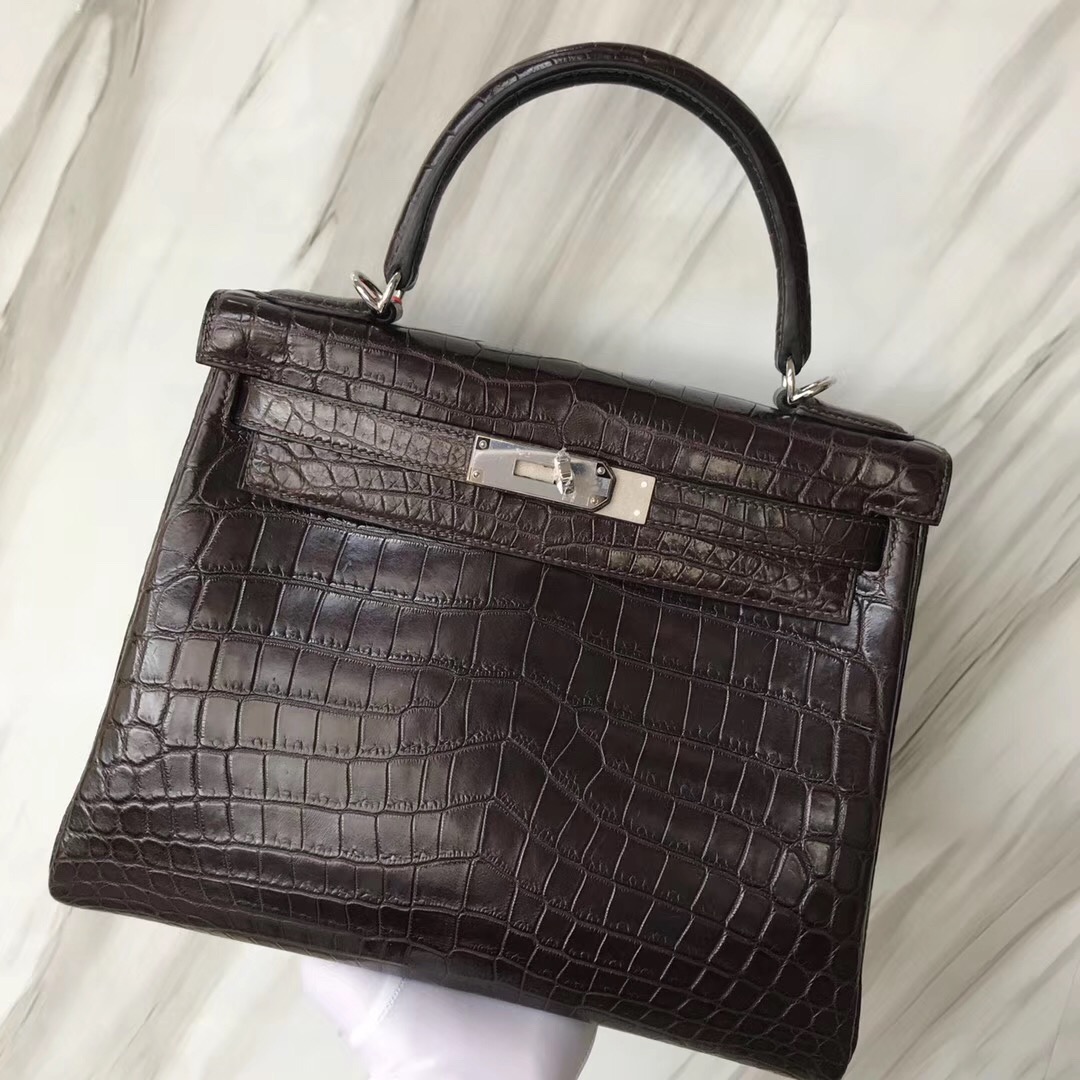 臺灣臺中愛馬仕凱莉包 Hermes Kelly 28cm CK47巧克力色 霧面尼羅鱷魚