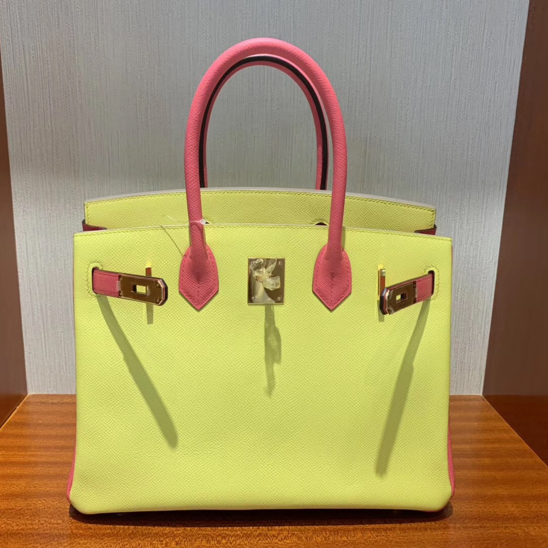 Singapore Hermes HSS Birkin 30cm C9 Soupre鹅蛋黄拼8W新唇膏粉 Rose azalee