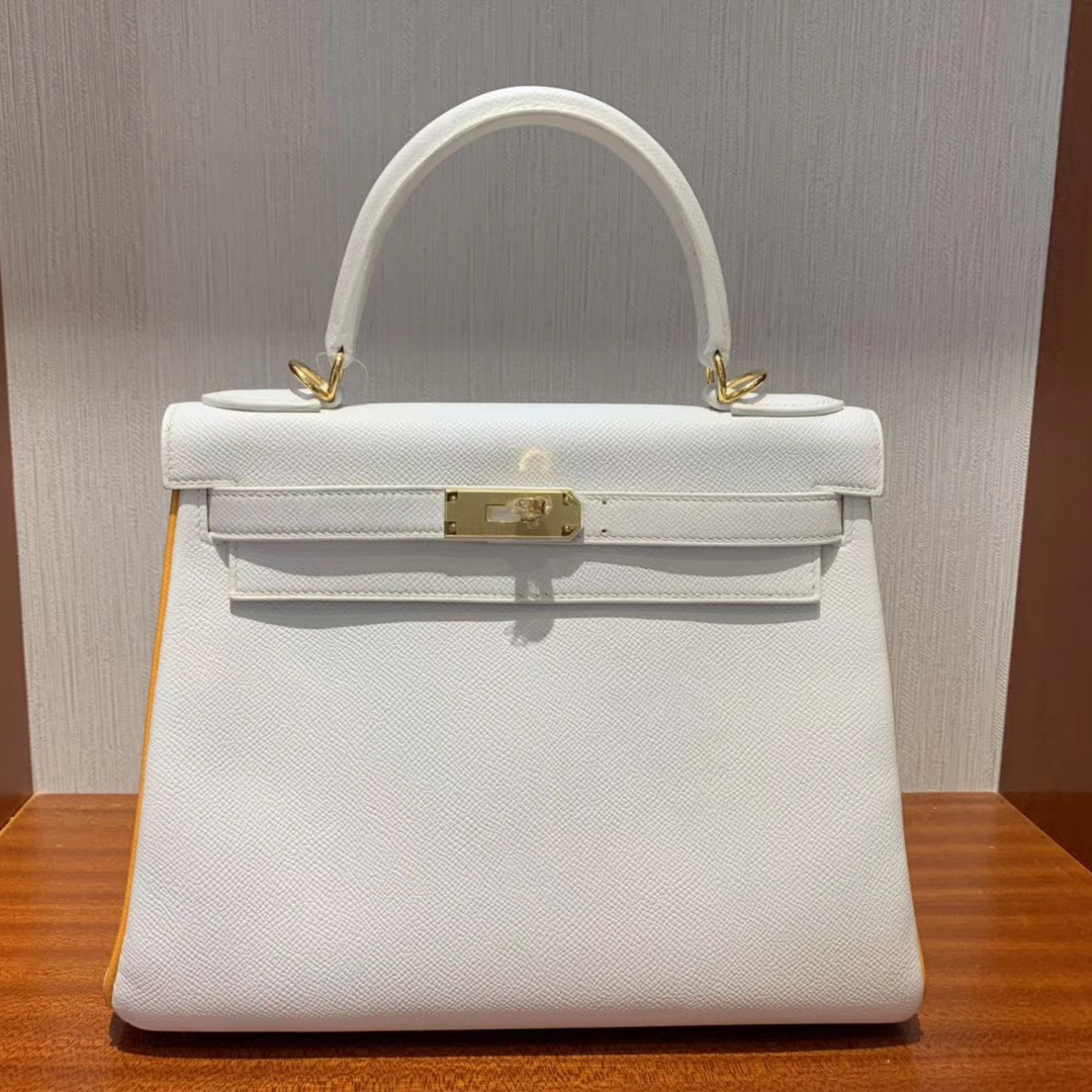 澳大利亞愛馬仕專賣店凱莉包 Hermes HSS Kelly Bag 28cm 01純白/CK93 Orange橙色