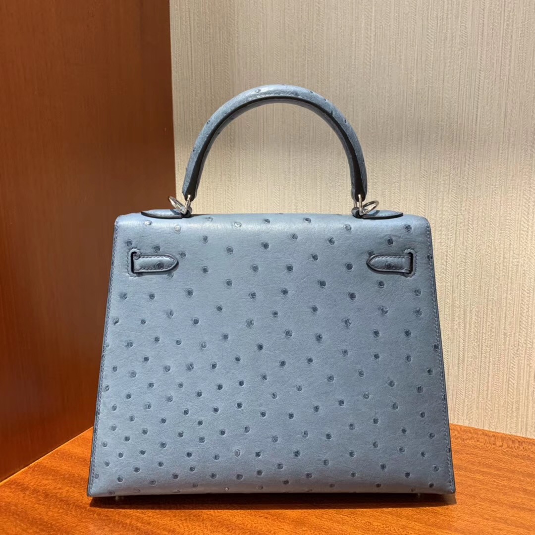 澳門愛馬仕凱莉包專賣店 Hermes Kelly 25 Ostrich 8U冰川藍 Blue Glacierw