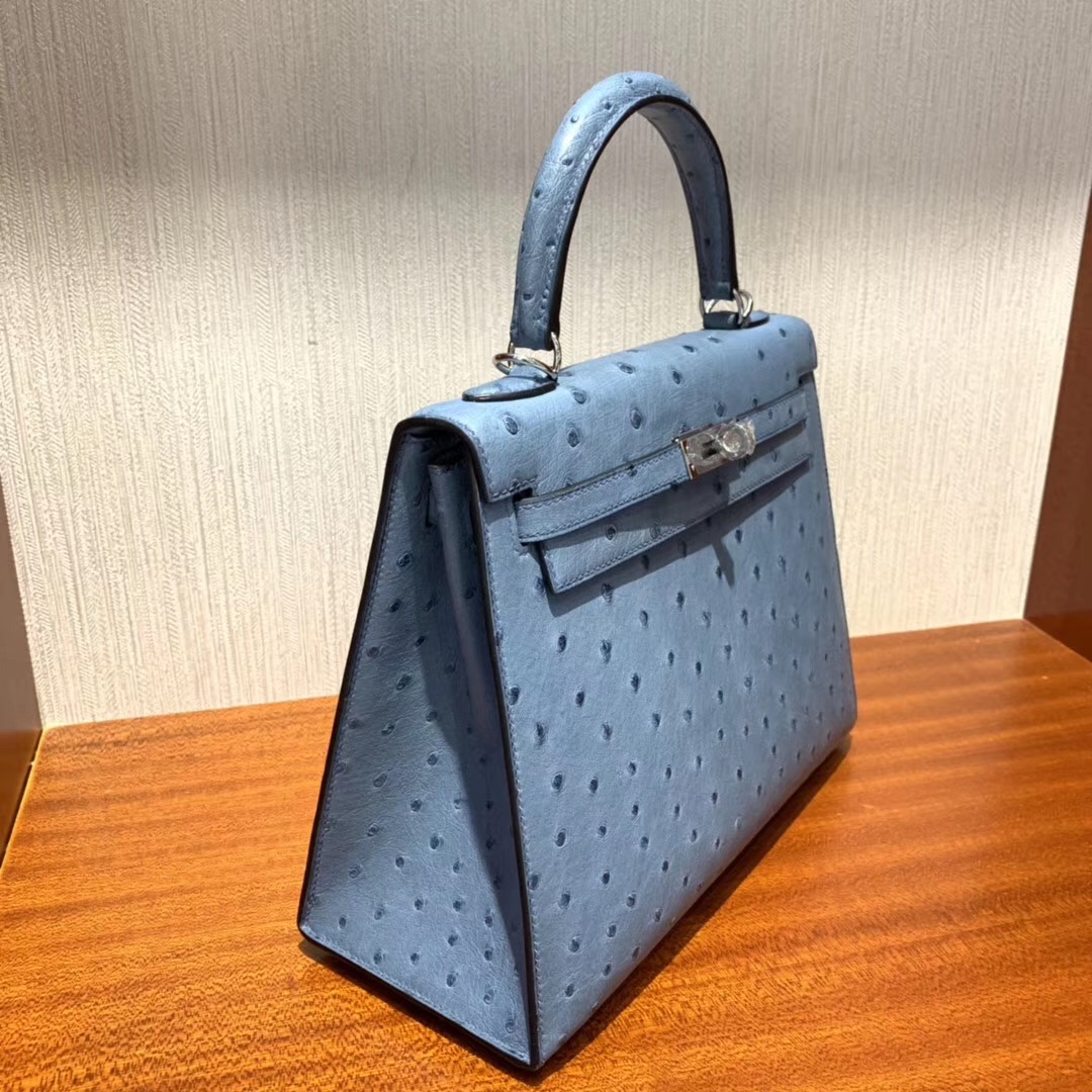 澳門愛馬仕凱莉包專賣店 Hermes Kelly 25 Ostrich 8U冰川藍 Blue Glacierw