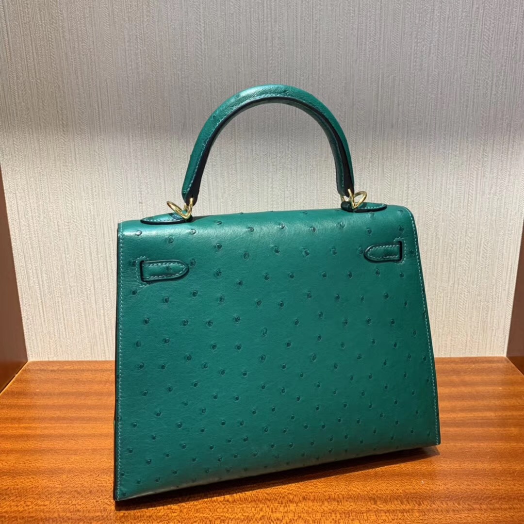 愛馬仕凱莉包永利皇宮專賣店 Hermes Kelly 25cm Ostrich U4 vert vertigo 絲絨綠