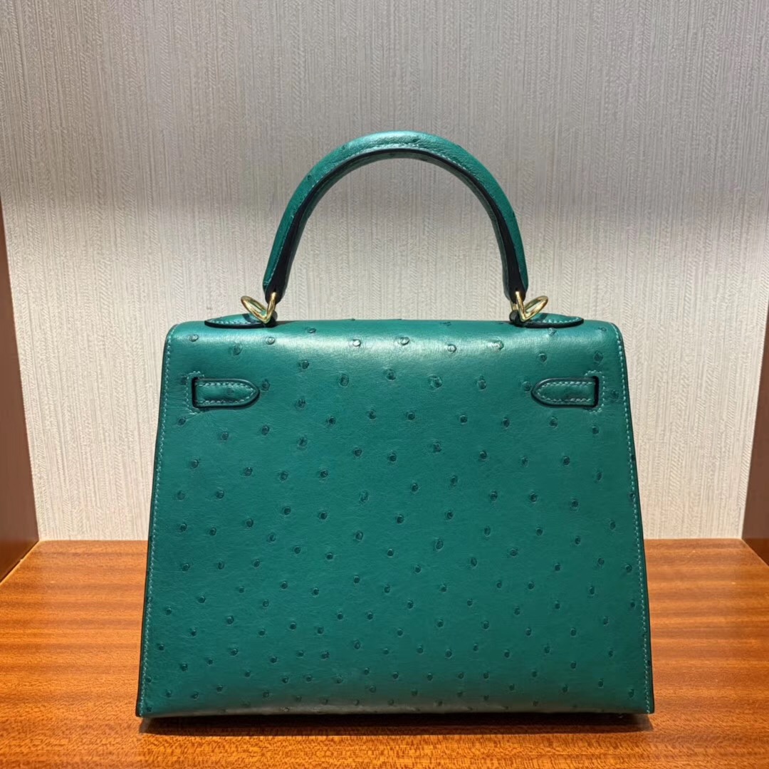 愛馬仕凱莉包永利皇宮專賣店 Hermes Kelly 25cm Ostrich U4 vert vertigo 絲絨綠