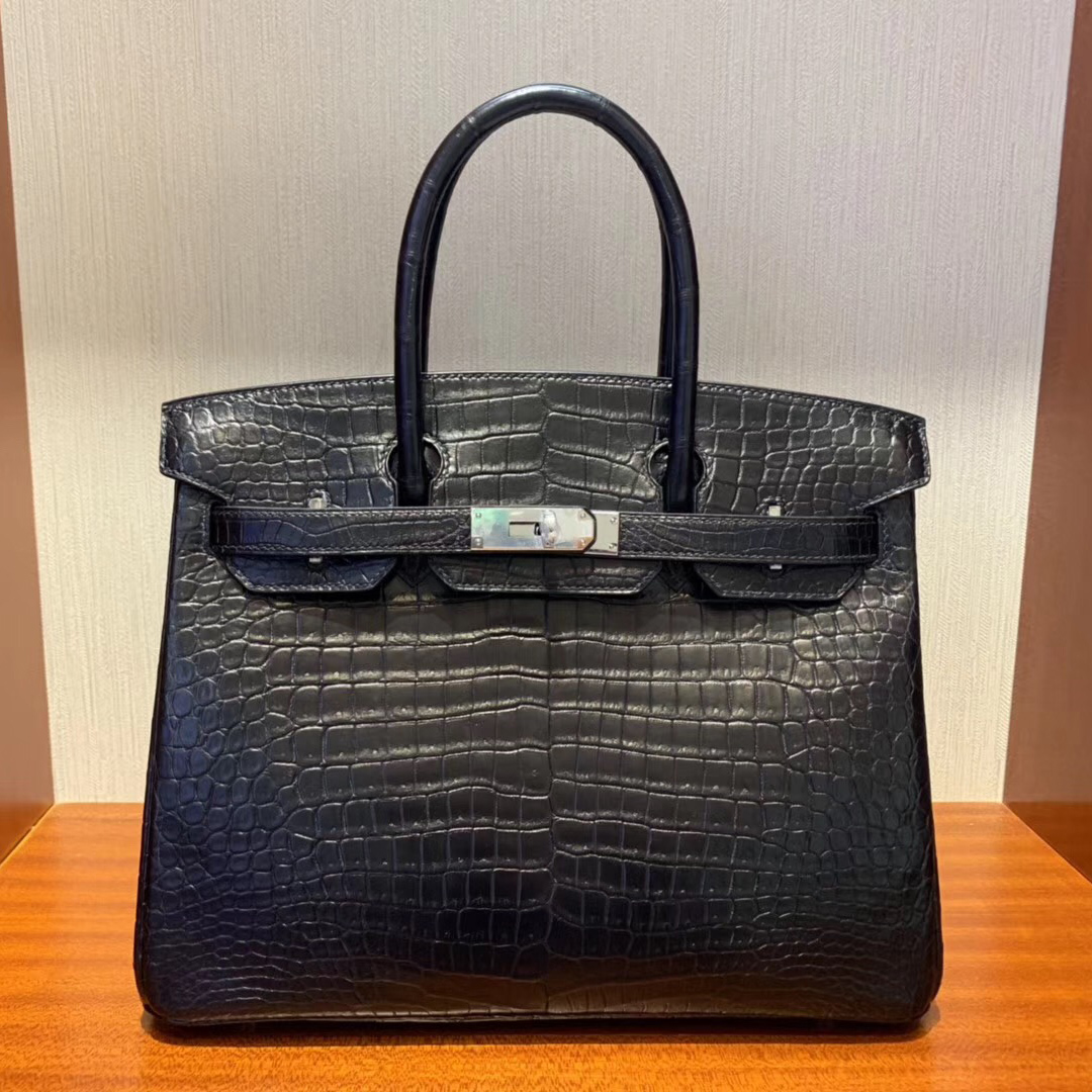 愛馬仕海港城專賣店 Hermes Birkin 30cm HCP霧面倒V 野生灣鱷  CK89黑色 Noir