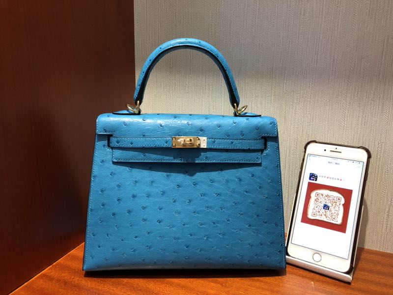 愛馬仕臺灣臺北專賣店 Hermes Kelly 25cm 7W Blue izmir 伊茲密爾藍南非鴕鳥皮