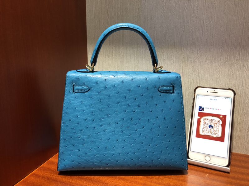 愛馬仕臺灣臺北專賣店 Hermes Kelly 25cm 7W Blue izmir 伊茲密爾藍南非鴕鳥皮