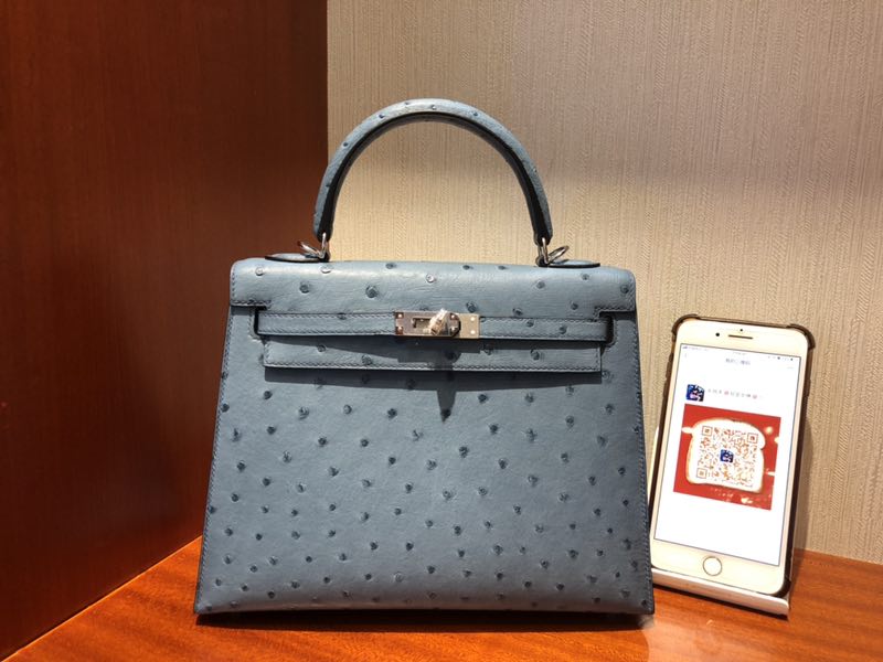 澳門愛馬仕凱莉包專賣店 Hermes Kelly 25 Ostrich 8U冰川藍 Blue Glacierw