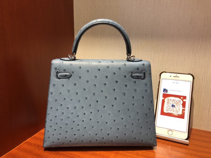 澳門愛馬仕凱莉包專賣店 Hermes Kelly 25 Ostrich 8U冰川藍 Blue Glacierw