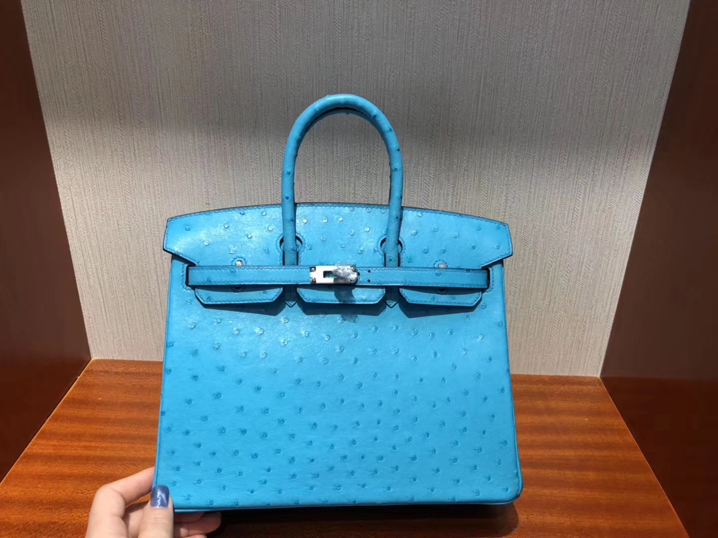 香港購買愛馬仕鉑金包Hermes Birkin 25cm Ostrich 3P馬卡龍藍 Blue Atoll