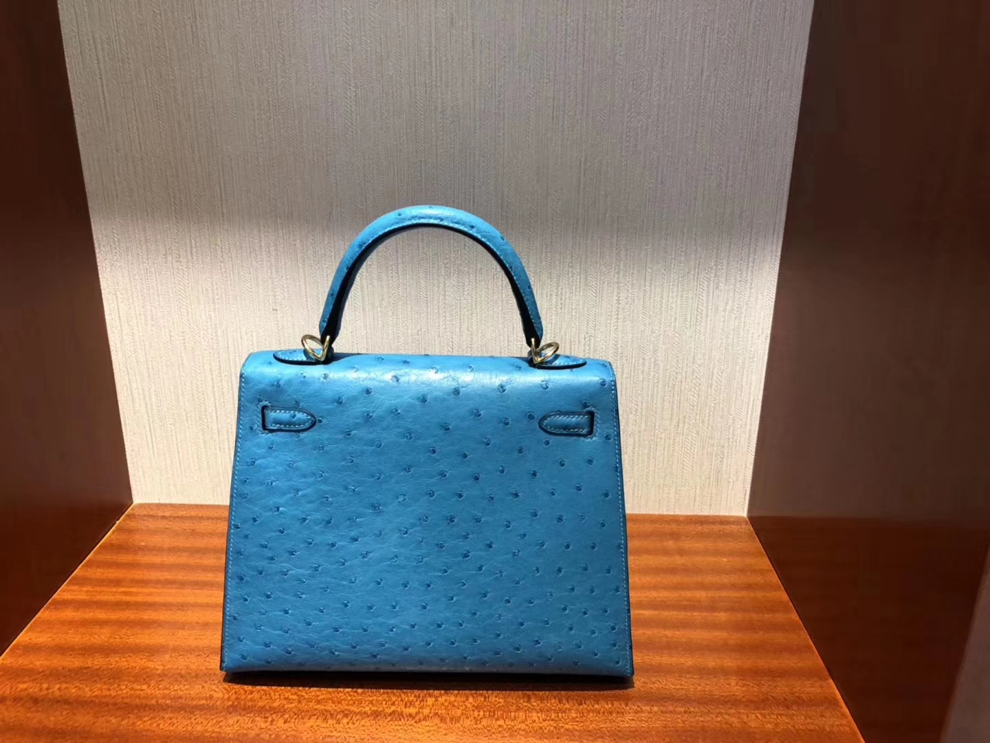 愛馬仕臺灣臺北專賣店 Hermes Kelly 25cm 7W Blue izmir 伊茲密爾藍南非鴕鳥皮