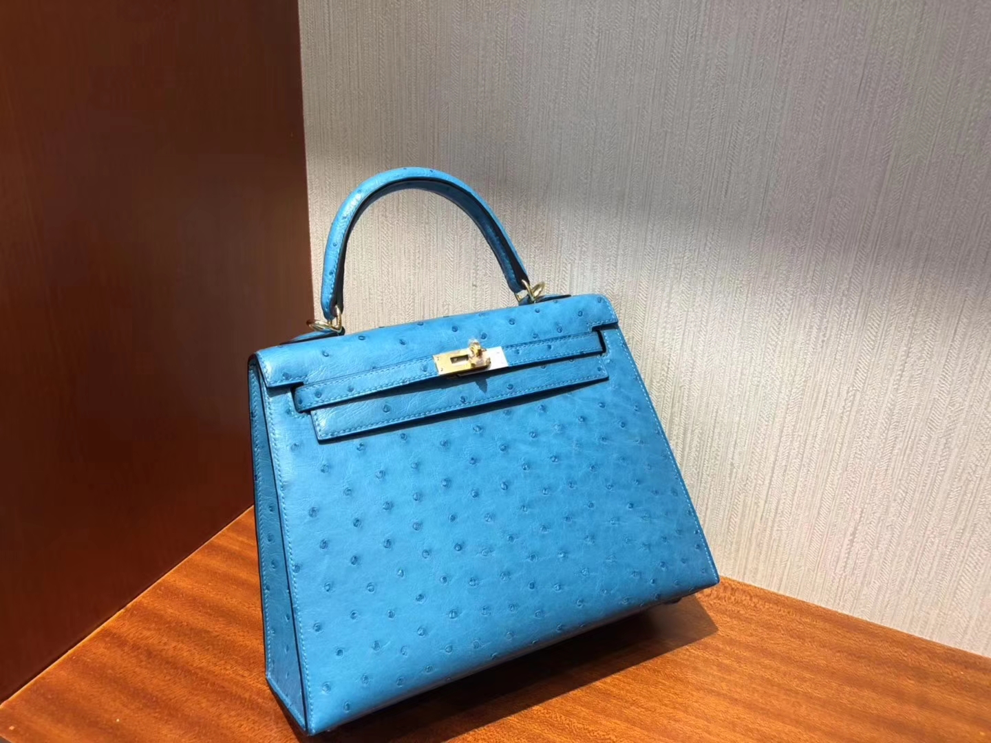 愛馬仕臺灣臺北專賣店 Hermes Kelly 25cm 7W Blue izmir 伊茲密爾藍南非鴕鳥皮