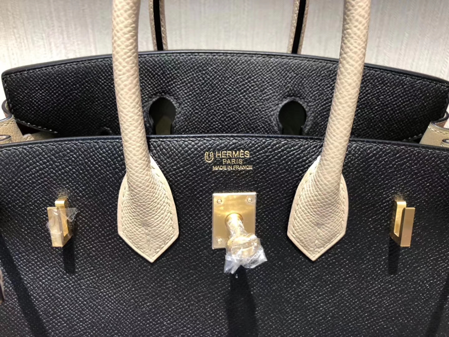 Hermes HSS Birkin 25CM Epsom牛皮CK89黑色/S2風衣灰Trench 拉絲金扣