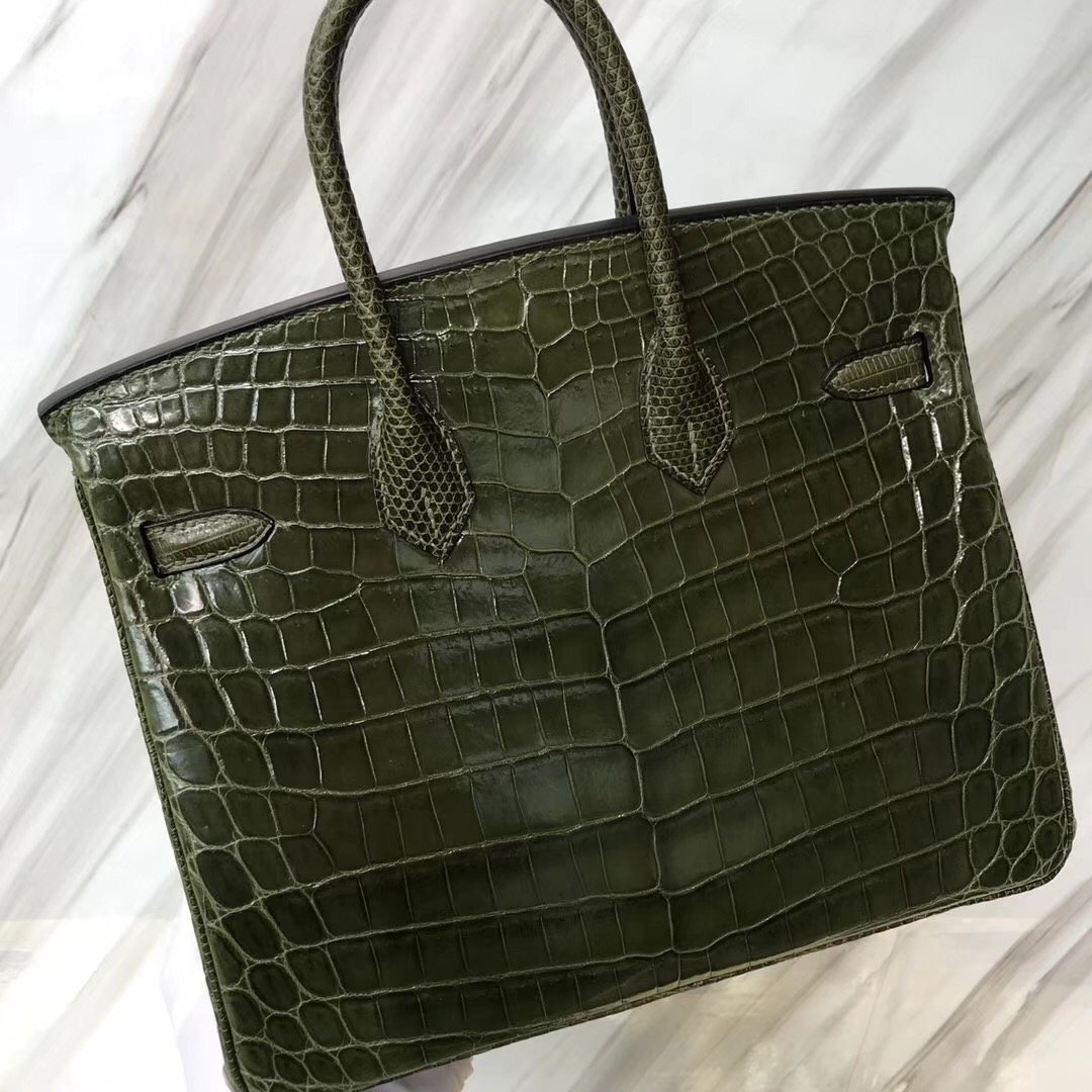 Hermes HSS Birkin 25cm 6H 橄欖綠 Vert Veronese 亮面尼羅鱷拼蜥蜴皮