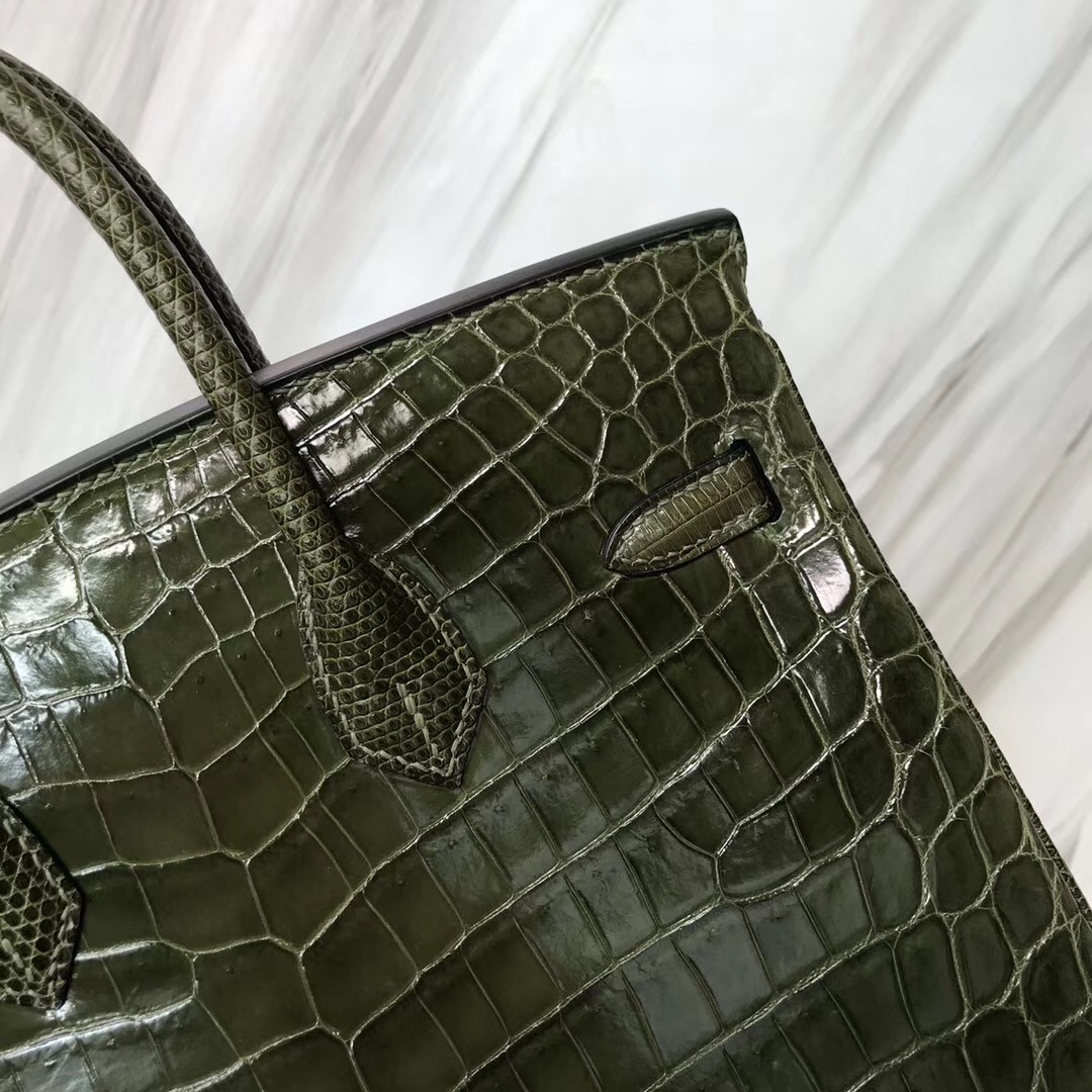 Hermes HSS Birkin 25cm 6H 橄欖綠 Vert Veronese 亮面尼羅鱷拼蜥蜴皮