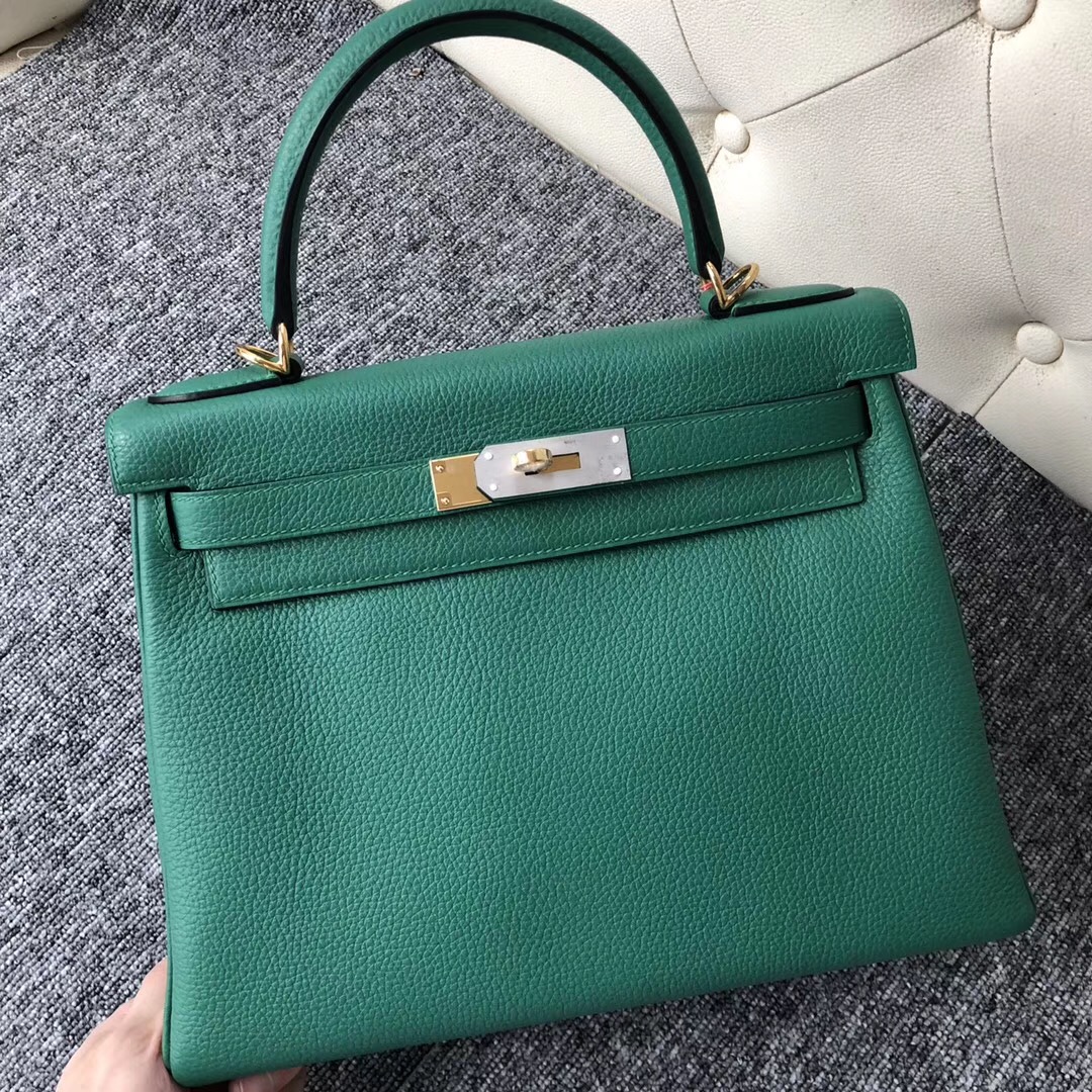 美國愛馬仕專賣店 USA Hermes Kelly 28cm U4丝绒绿 Vert Verigo