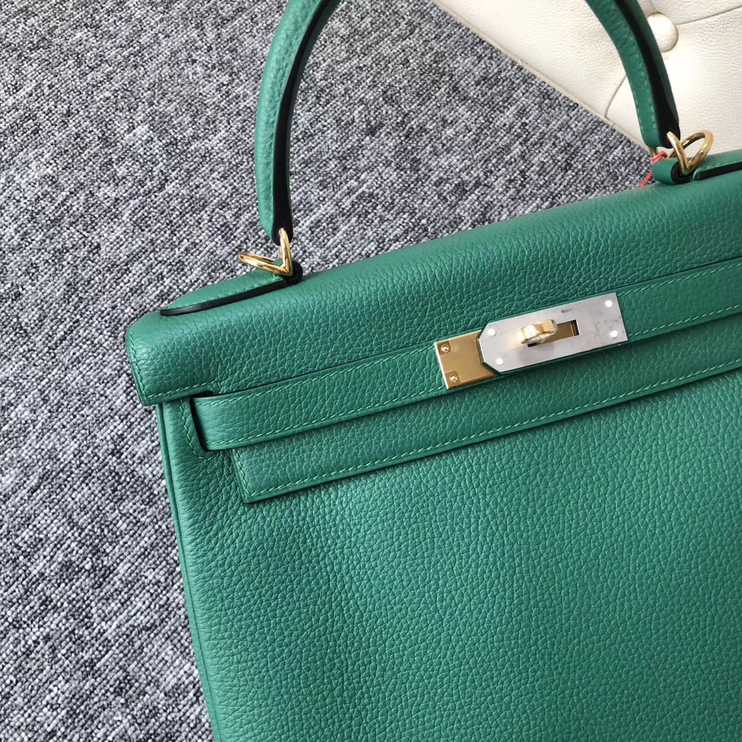 美國愛馬仕專賣店 USA Hermes Kelly 28cm U4丝绒绿 Vert Verigo