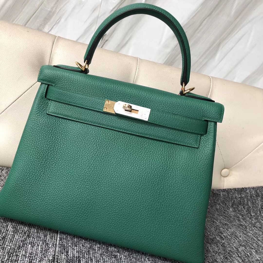 美國愛馬仕專賣店 USA Hermes Kelly 28cm U4丝绒绿 Vert Verigo