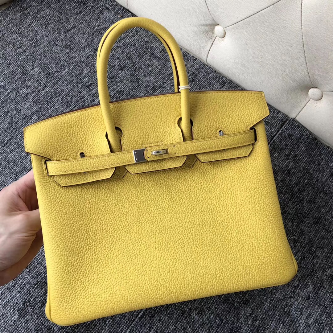 愛馬仕包包 Canada Hermes Birkin 25cm 9O那不勒斯黃 Jaune De Naples 銀扣