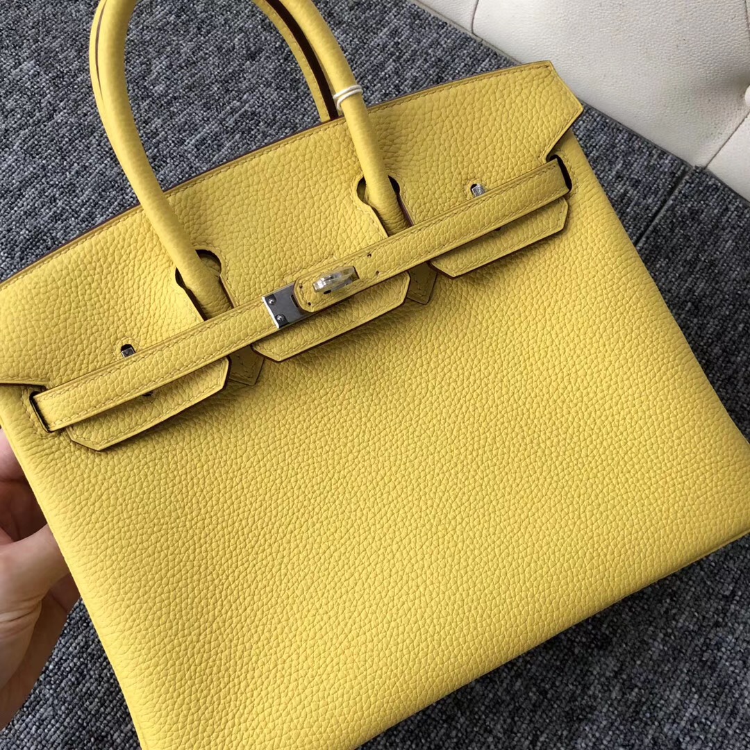 愛馬仕包包 Canada Hermes Birkin 25cm 9O那不勒斯黃 Jaune De Naples 銀扣