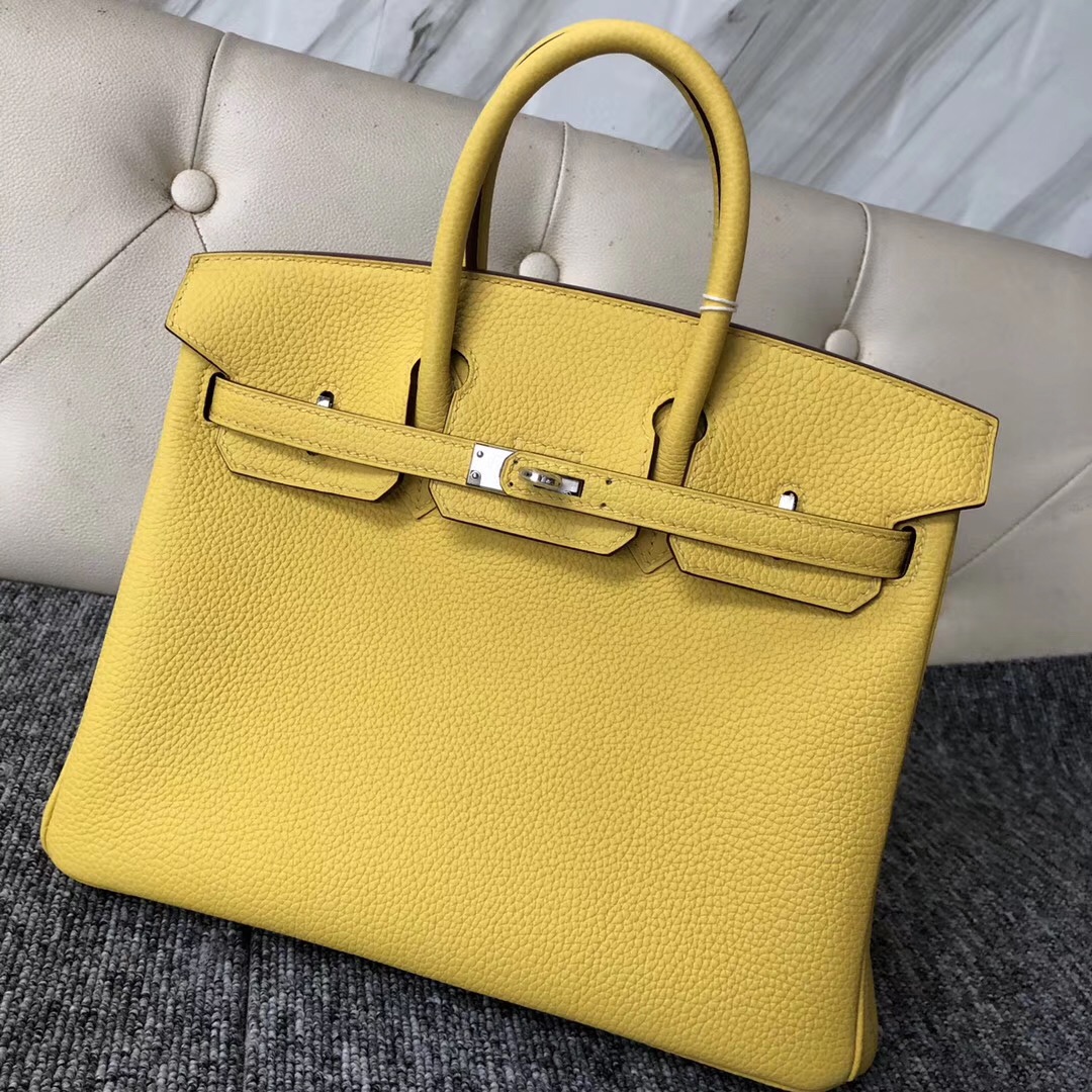 愛馬仕包包 Canada Hermes Birkin 25cm 9O那不勒斯黃 Jaune De Naples 銀扣