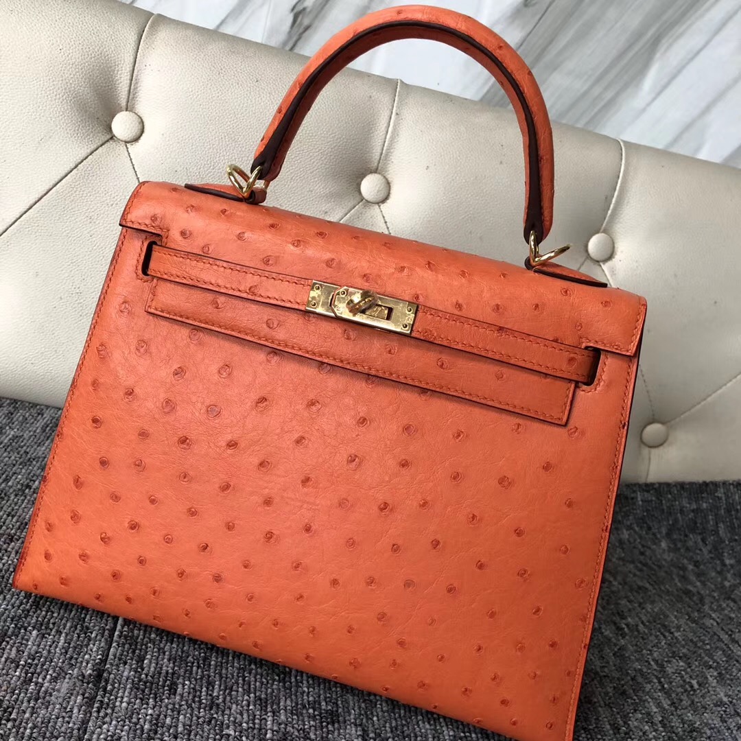 美國愛馬仕包包定制服務 USA Hermes Kelly 25cm CK93 Orange Ostrich