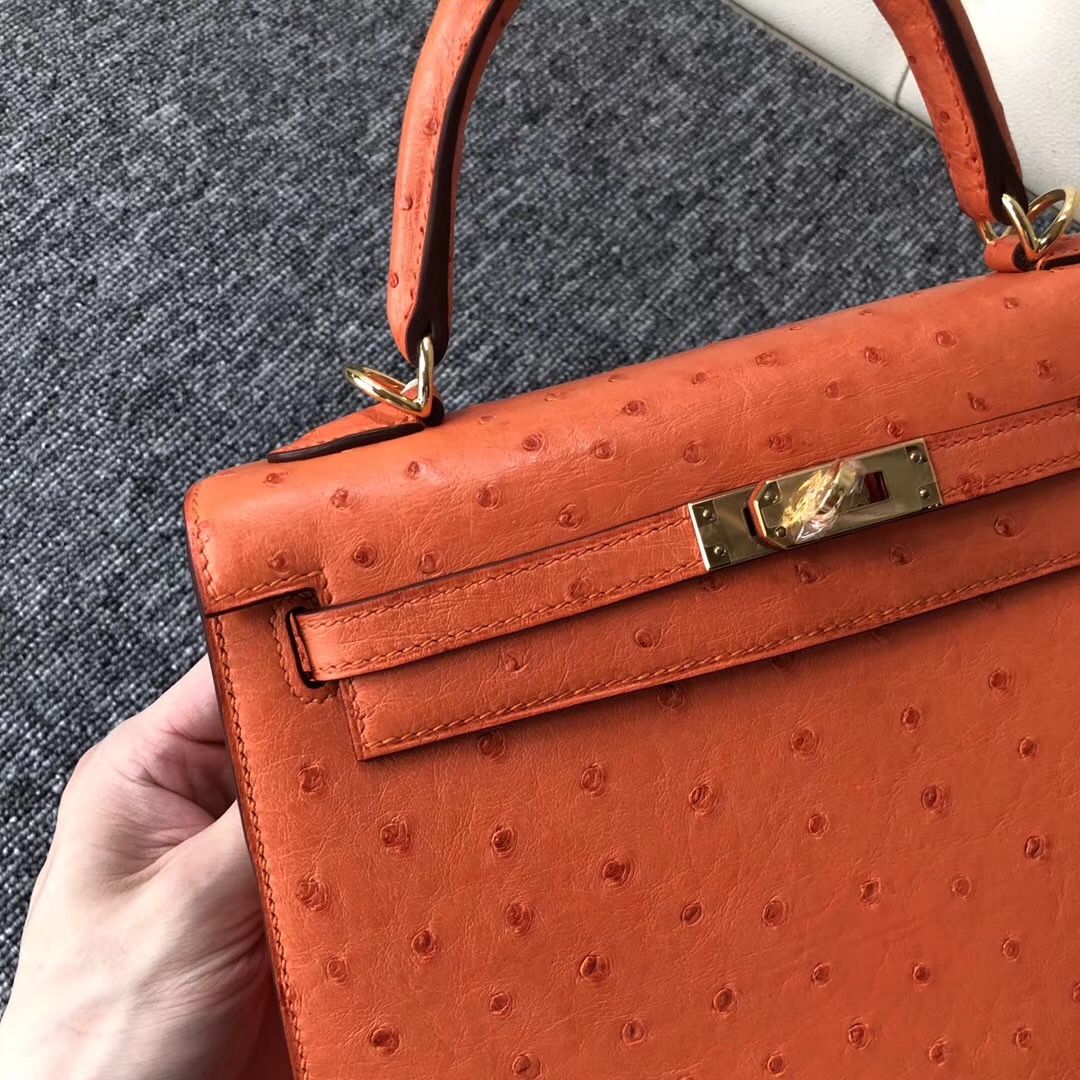 美國愛馬仕包包定制服務 USA Hermes Kelly 25cm CK93 Orange Ostrich