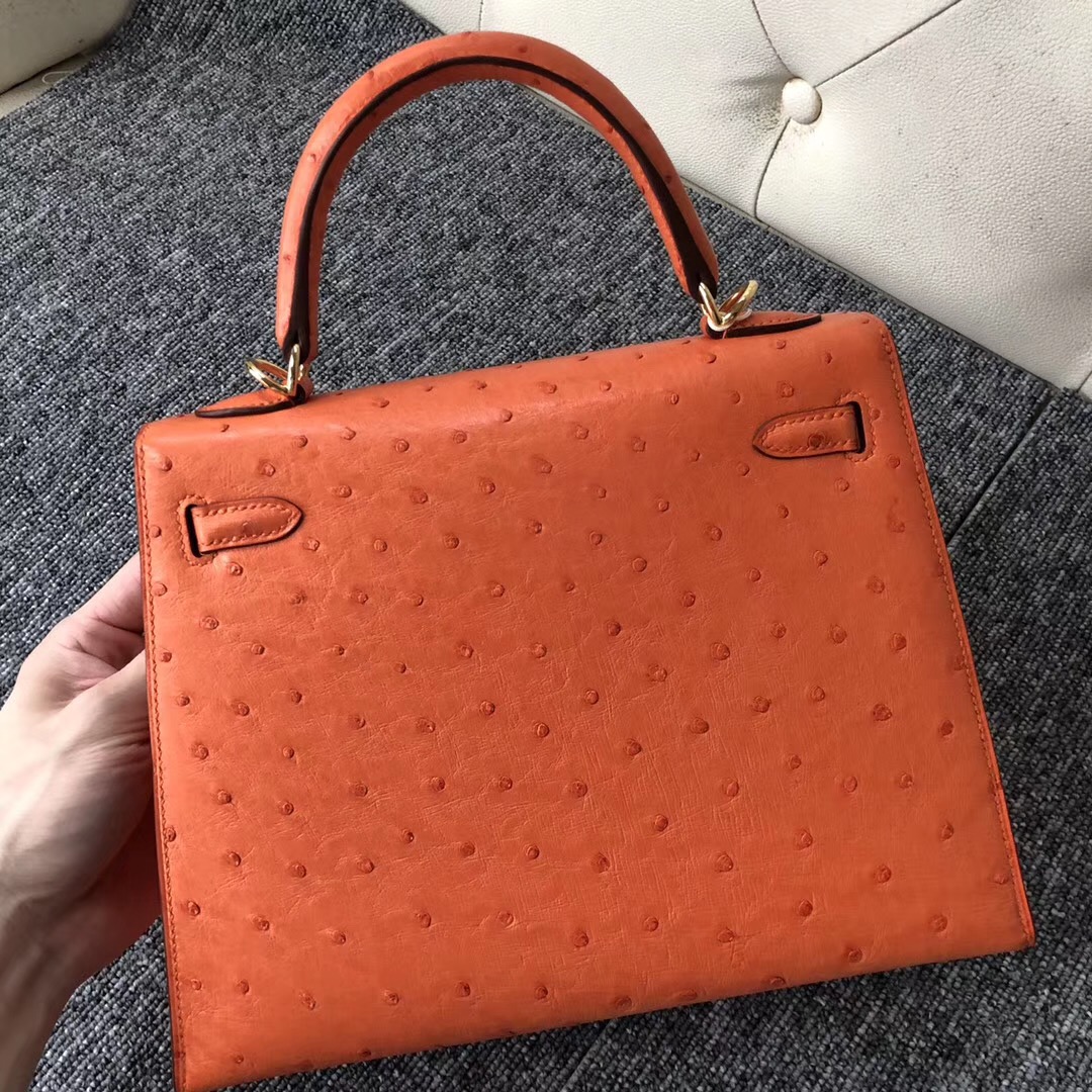 美國愛馬仕包包定制服務 USA Hermes Kelly 25cm CK93 Orange Ostrich