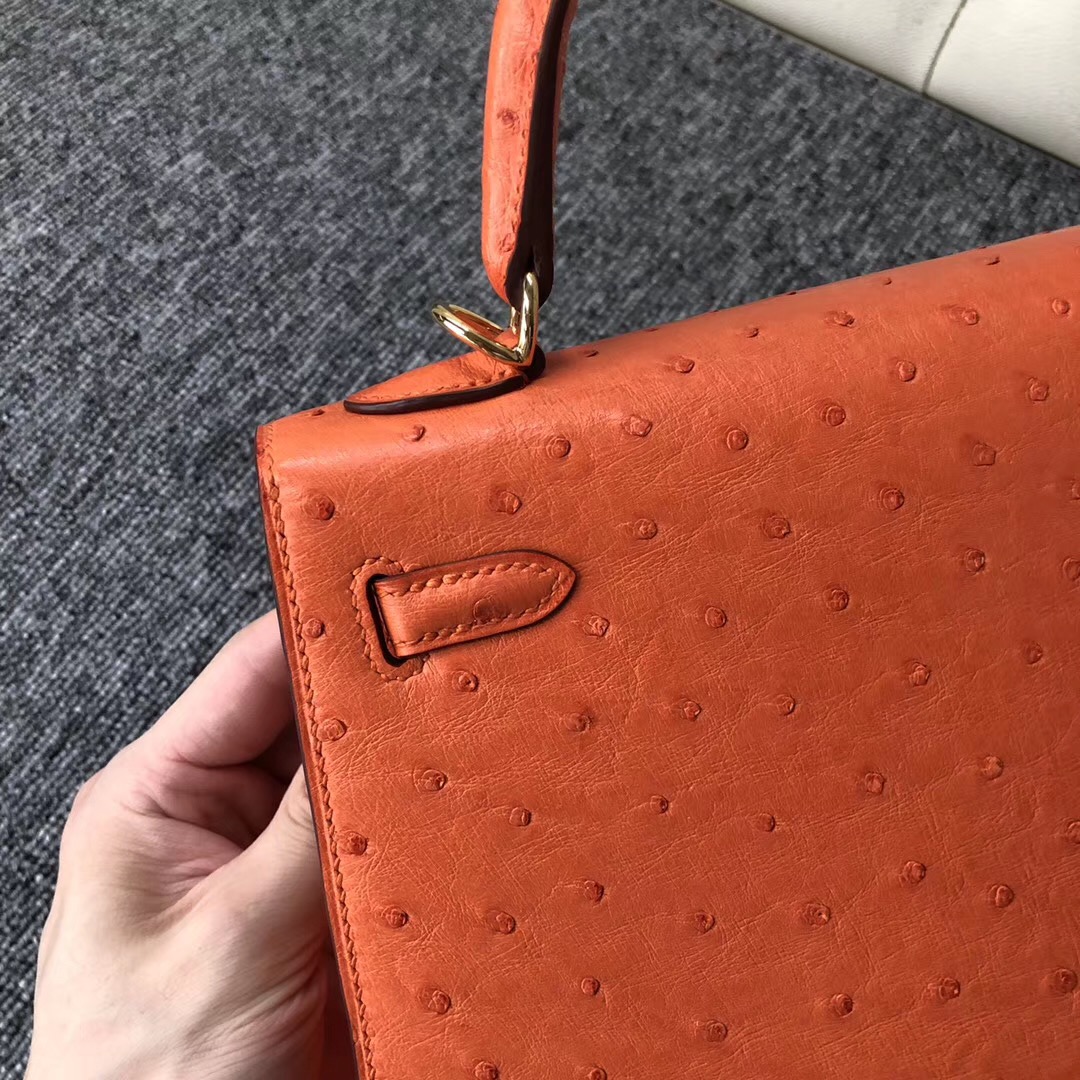 美國愛馬仕包包定制服務 USA Hermes Kelly 25cm CK93 Orange Ostrich