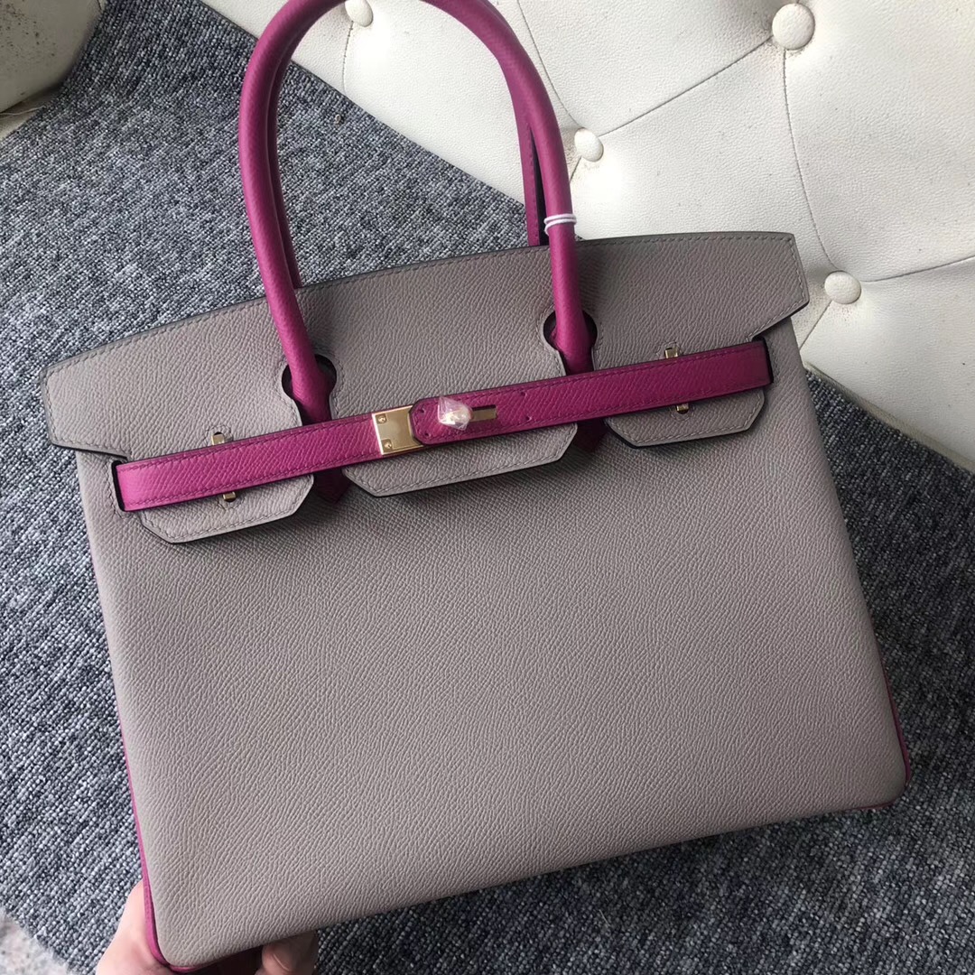 USA Hermes Birkin 30cm Hss M8 Griss Asphalte 瀝青灰/L3玫瑰紫 Rose Purple