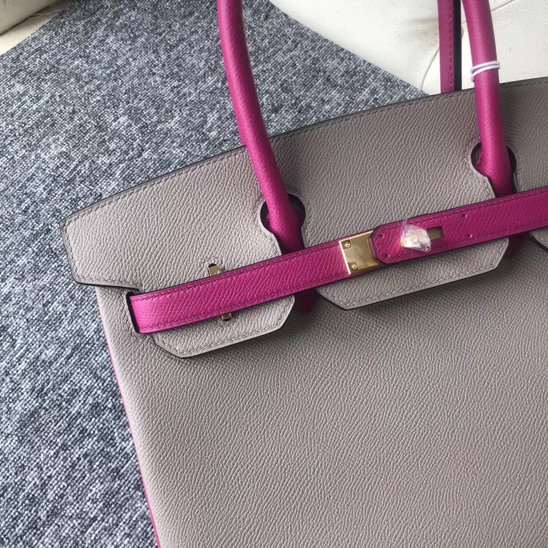 USA Hermes Birkin 30cm Hss M8 Griss Asphalte 瀝青灰/L3玫瑰紫 Rose Purple