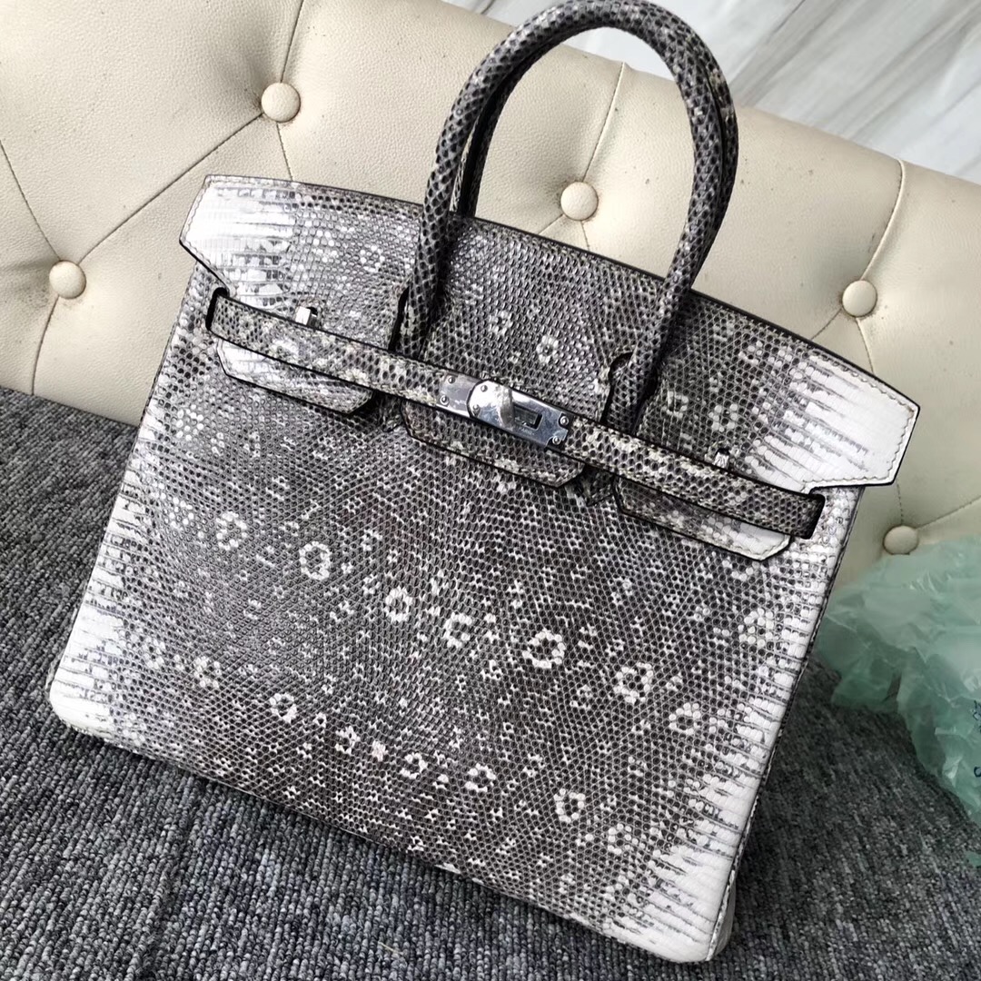 愛馬仕(Sydney)物中心 鉑金包蜥蜴皮 Hermes Birkin 25cm 01雪花色蜥蜴