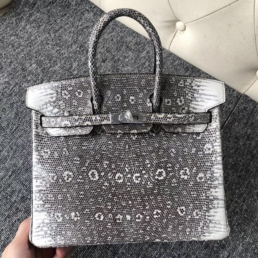 愛馬仕(Sydney)物中心 鉑金包蜥蜴皮 Hermes Birkin 25cm 01雪花色蜥蜴