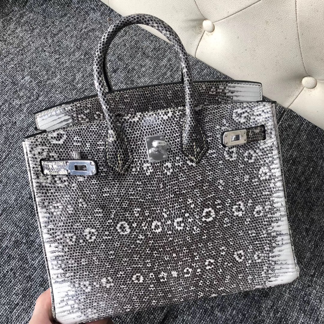 愛馬仕(Sydney)物中心 鉑金包蜥蜴皮 Hermes Birkin 25cm 01雪花色蜥蜴